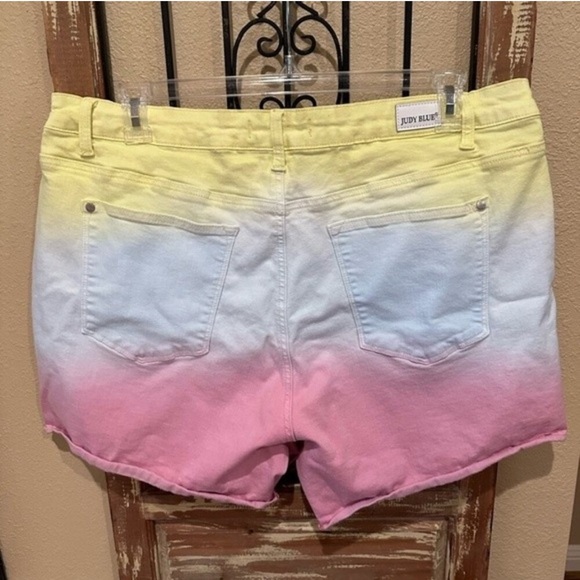 Judy Blue Yellow and Blue Jean Shorts Ombre Style - Picture 2 of 4